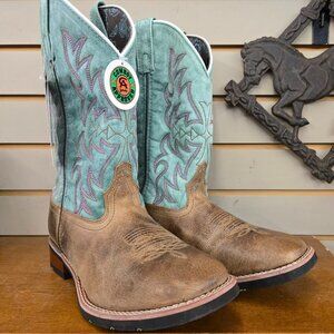 new with tags ladies LAREDO teal brown cowboy boot square toe size 10M